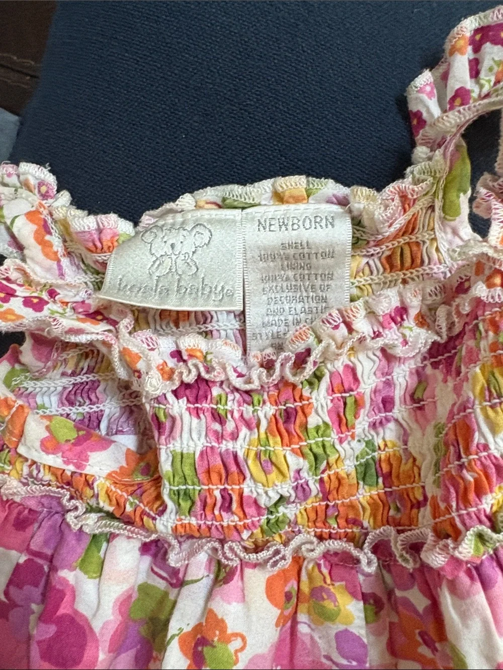 Koala baby Floral Smocked Baby Romper in Pink, Orange, Green